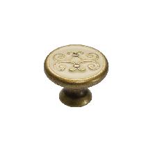 Ручка-кнопка, отделка бронза "Флоренция" + бежевая эмаль (1 винт М4х22 + 1 винт М4х25)